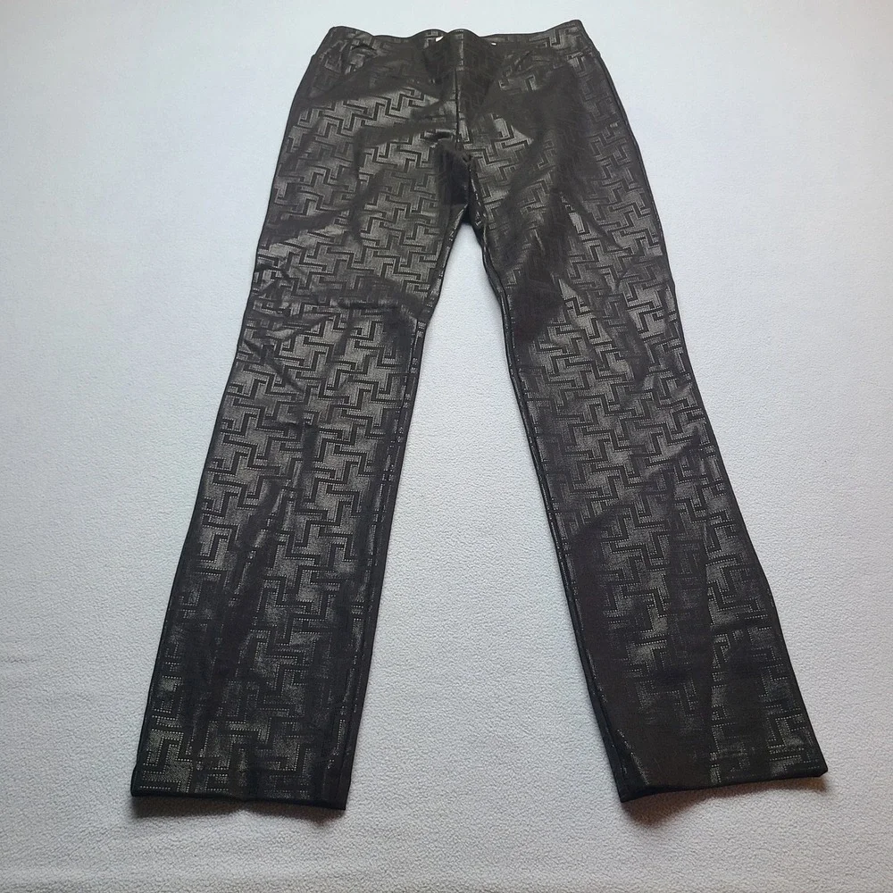 Lena Gabrielle Pants Womens 10 Black Silver Excellent Metallic Geometric Stretch
